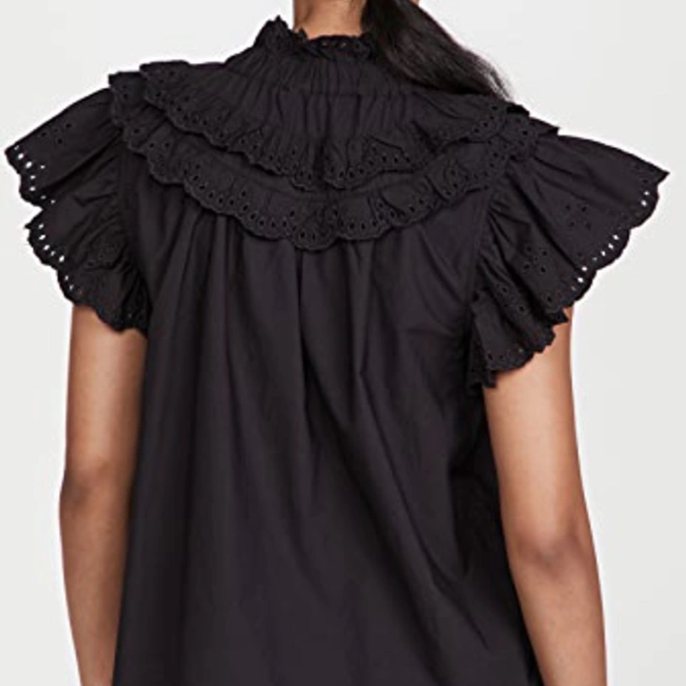 SEA Aurelie Eyelet Ruffle Tank Black Color Size: XS - Picture 5 of 10